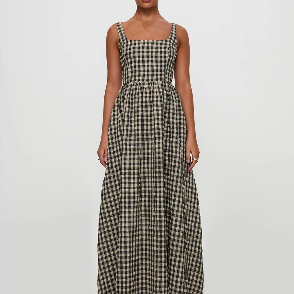 Princess Polly Black and Cream Check Maxi Dress